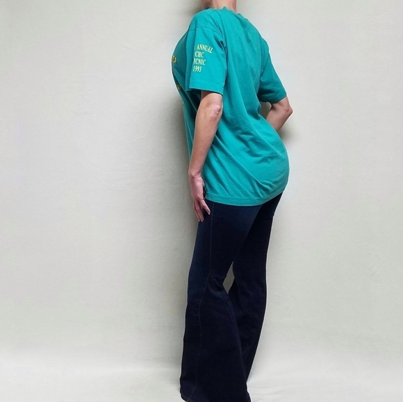 VINTAGE 1993 OOAK Mardi Gras Picnic Turquoise Sax Lobster Single Stitch Tee L - Picture 3 of 13